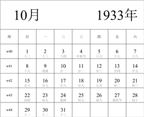 1933年日历